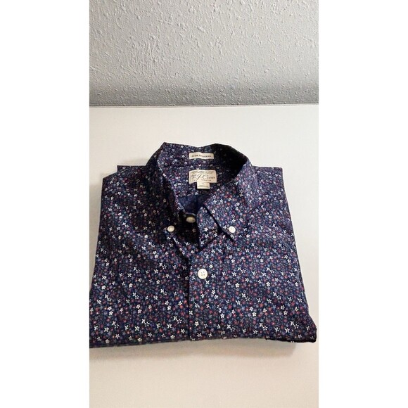 Other - J.Crew Slim Untucked Shirt L Navy Floral Secret Wash Stretch Cotton